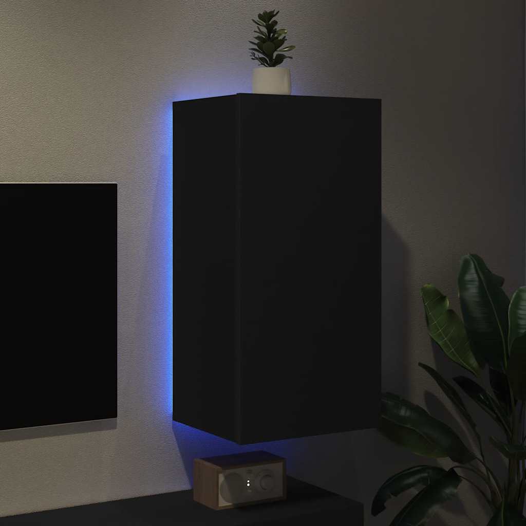 vidaXL Ścienna szafka TV z LED, czarna, 40,5x35x80 cm