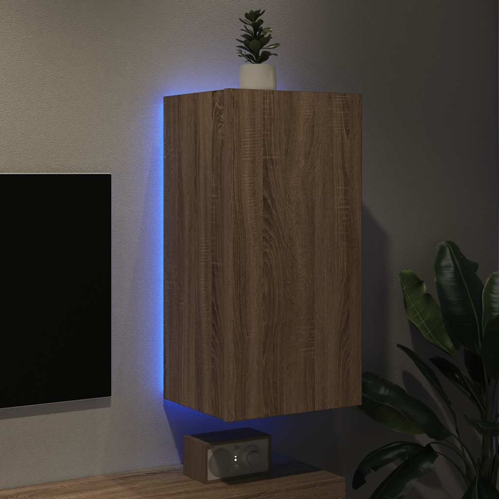 vidaXL Ścienna szafka TV z LED, dąb sonoma, 40,5x35x80 cm