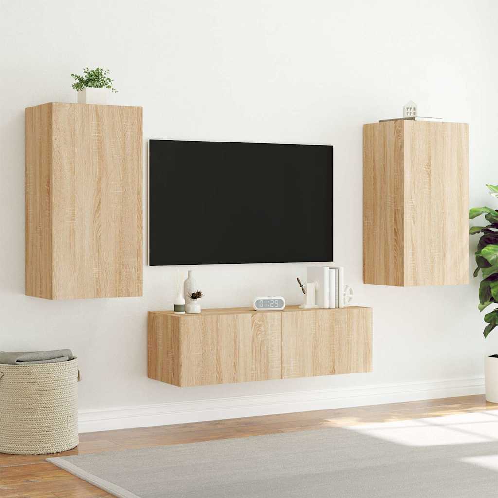 vidaXL Ścienna szafka TV z LED, dąb sonoma, 40,5x35x80 cm