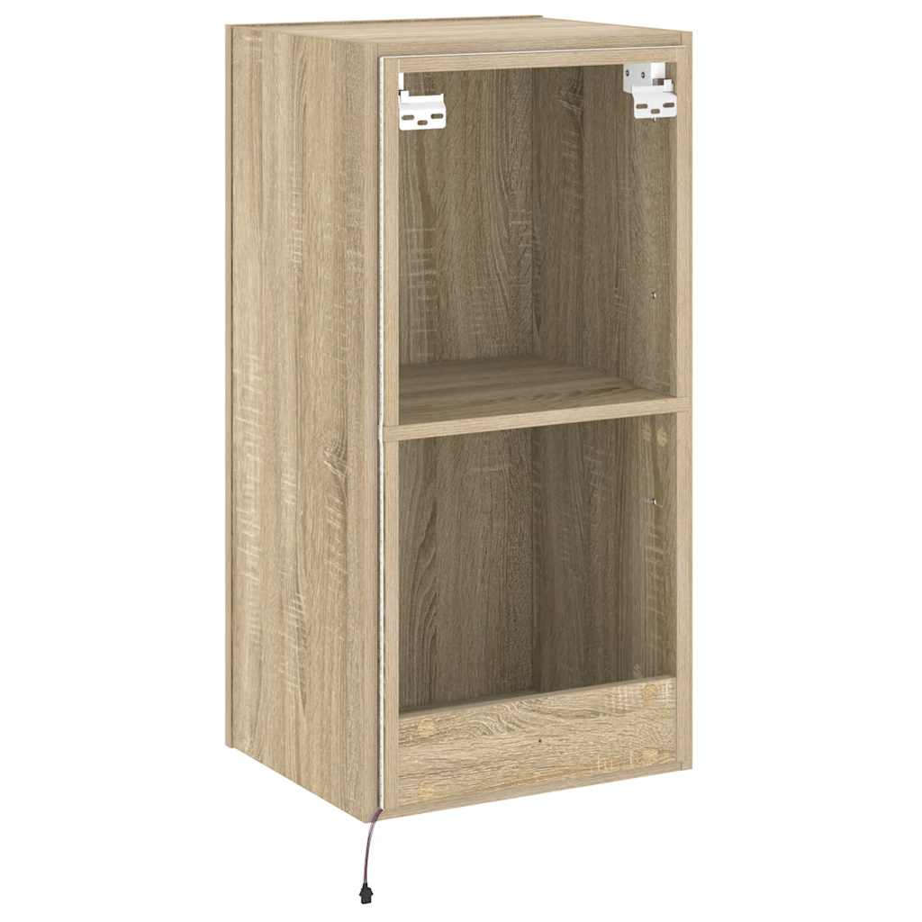 vidaXL Ścienna szafka TV z LED, dąb sonoma, 40,5x35x80 cm