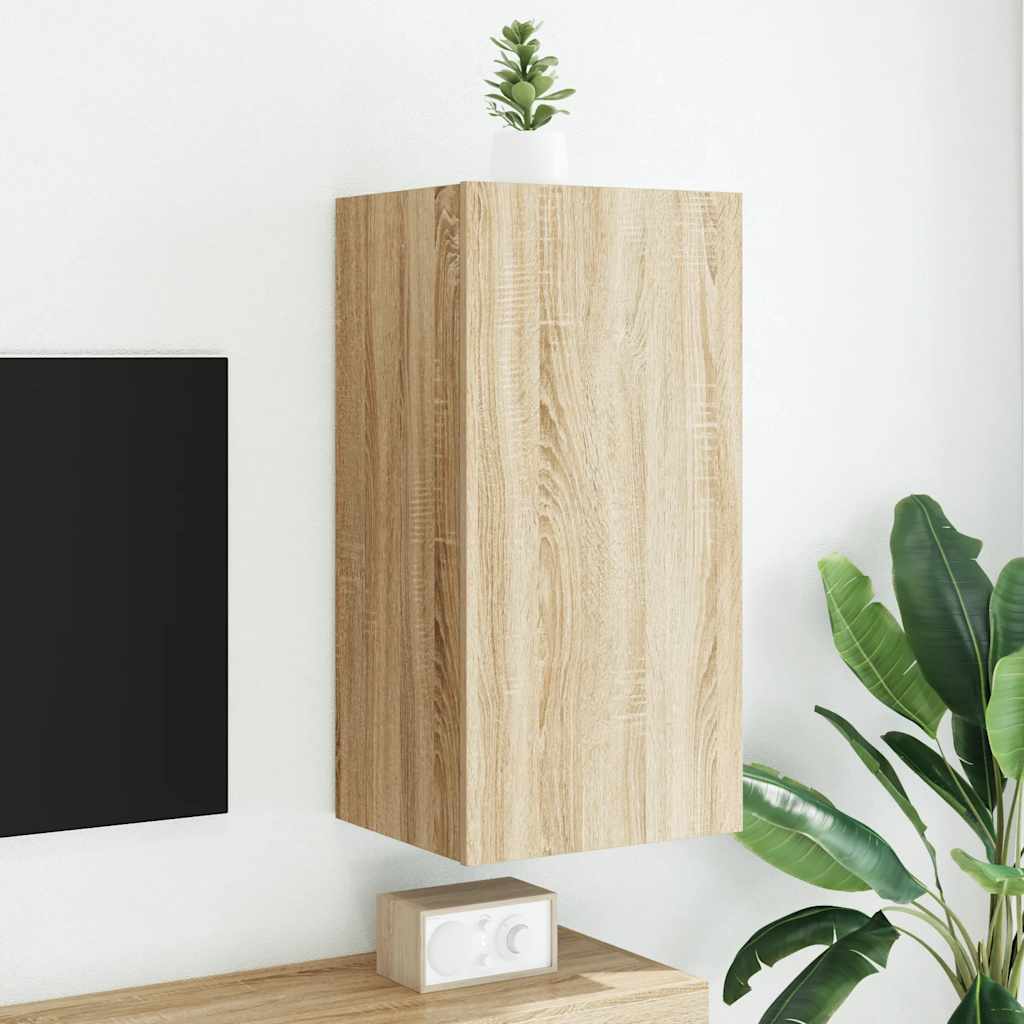 vidaXL Ścienna szafka TV z LED, dąb sonoma, 40,5x35x80 cm