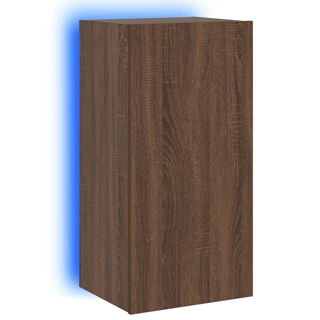 vidaXL Ścienna szafka TV z LED, brązowy dąb, 40,5x35x80 cm