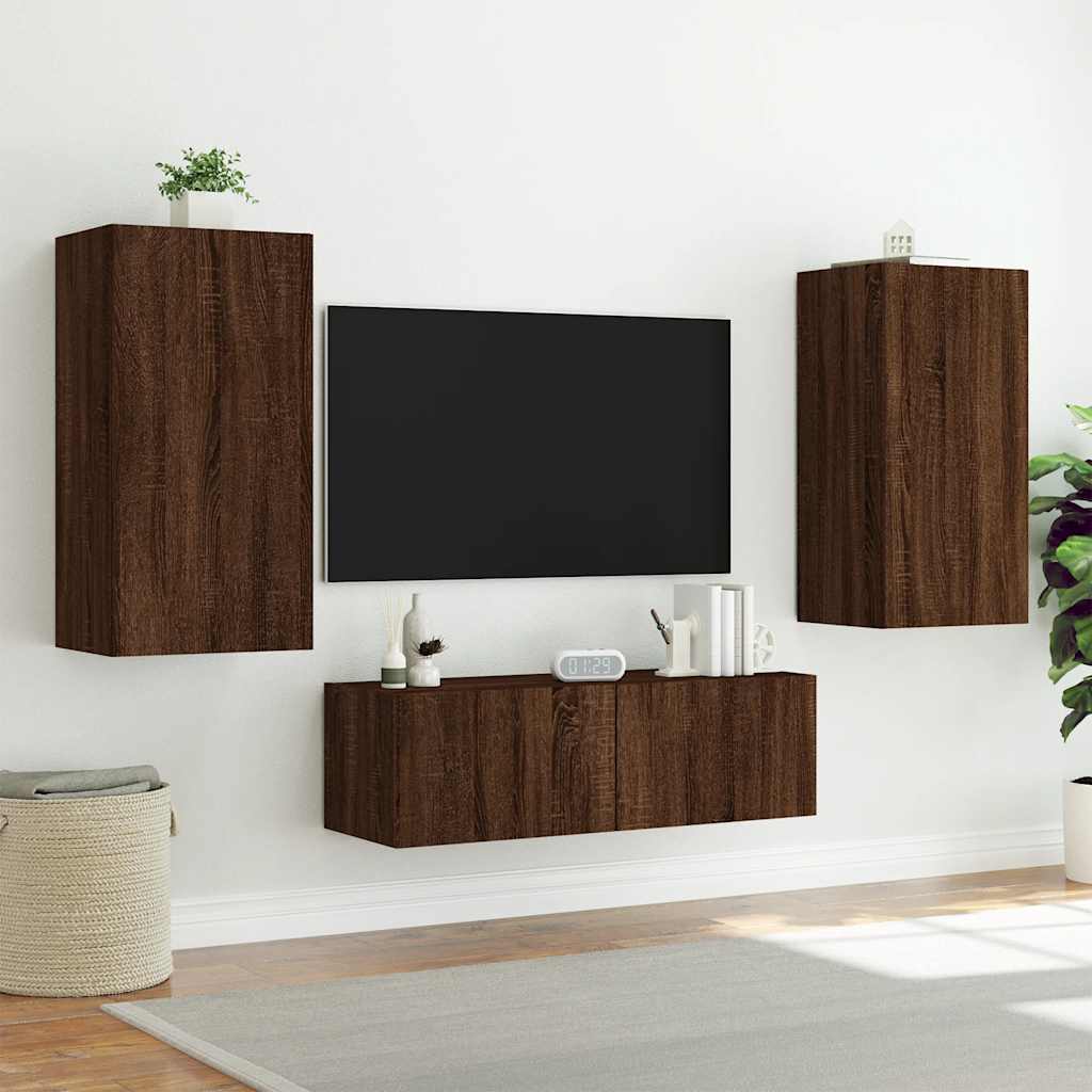 vidaXL Ścienna szafka TV z LED, brązowy dąb, 40,5x35x80 cm