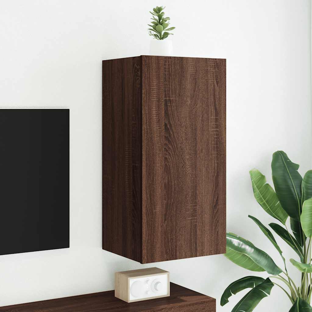 vidaXL Ścienna szafka TV z LED, brązowy dąb, 40,5x35x80 cm