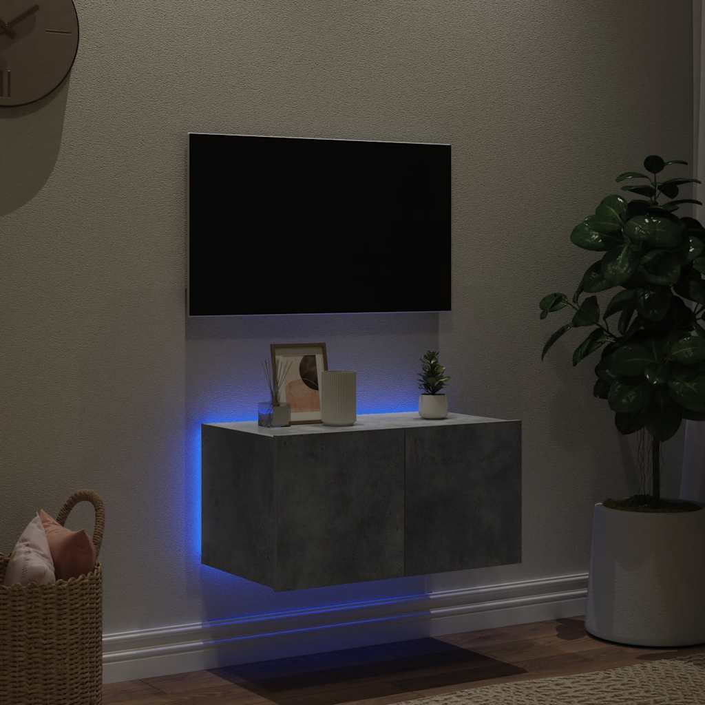 vidaXL Ścienna szafka TV z LED, szarość betonu, 60x35x31 cm
