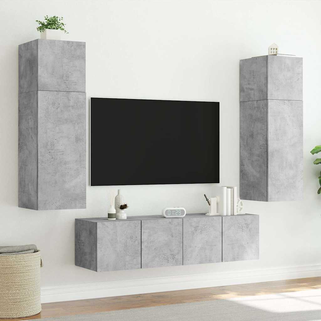 vidaXL Ścienna szafka TV z LED, szarość betonu, 60x35x31 cm