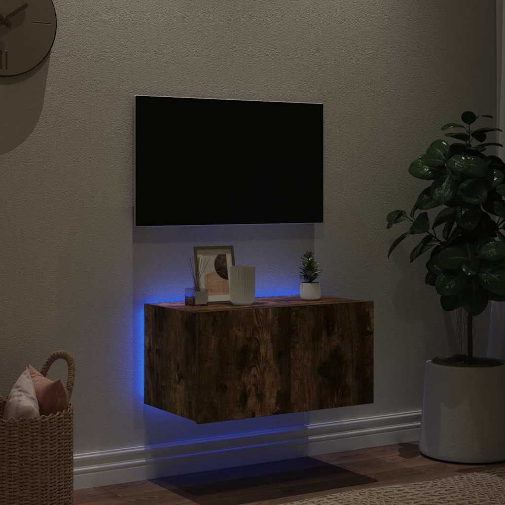 vidaXL Ścienna szafka TV z LED, przydymiony dąb, 60x35x31 cm