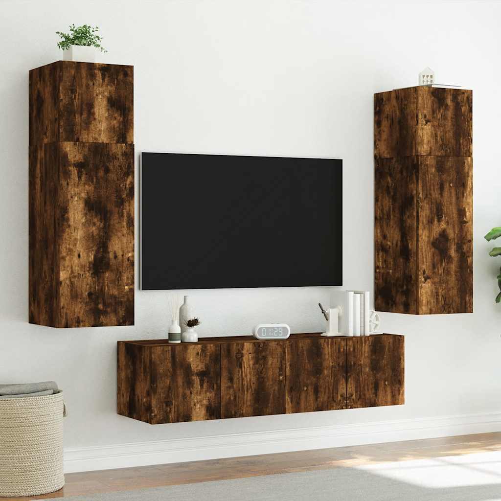 vidaXL Ścienna szafka TV z LED, przydymiony dąb, 60x35x31 cm