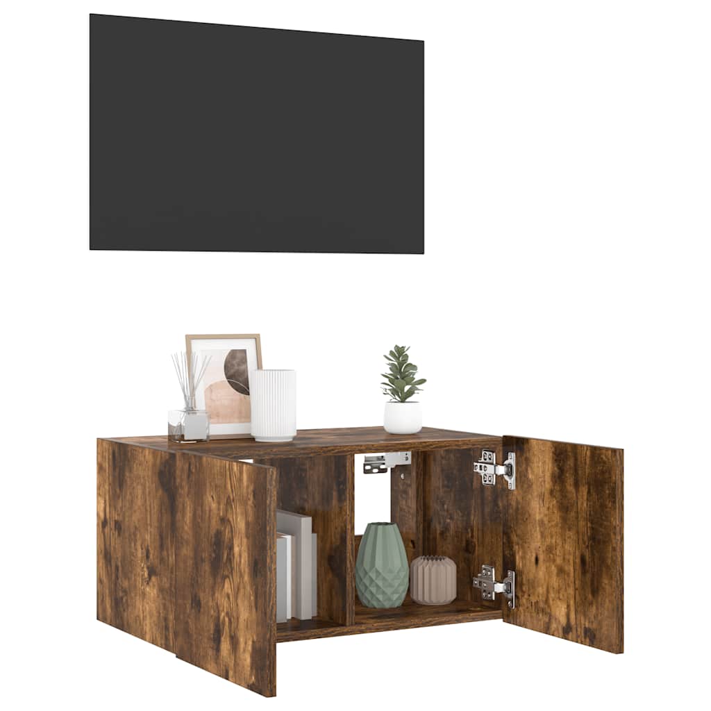 vidaXL Ścienna szafka TV z LED, przydymiony dąb, 60x35x31 cm