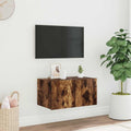 vidaXL Ścienna szafka TV z LED, przydymiony dąb, 60x35x31 cm