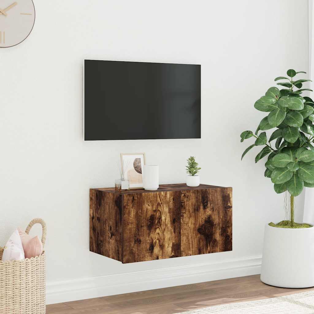 vidaXL Ścienna szafka TV z LED, przydymiony dąb, 60x35x31 cm