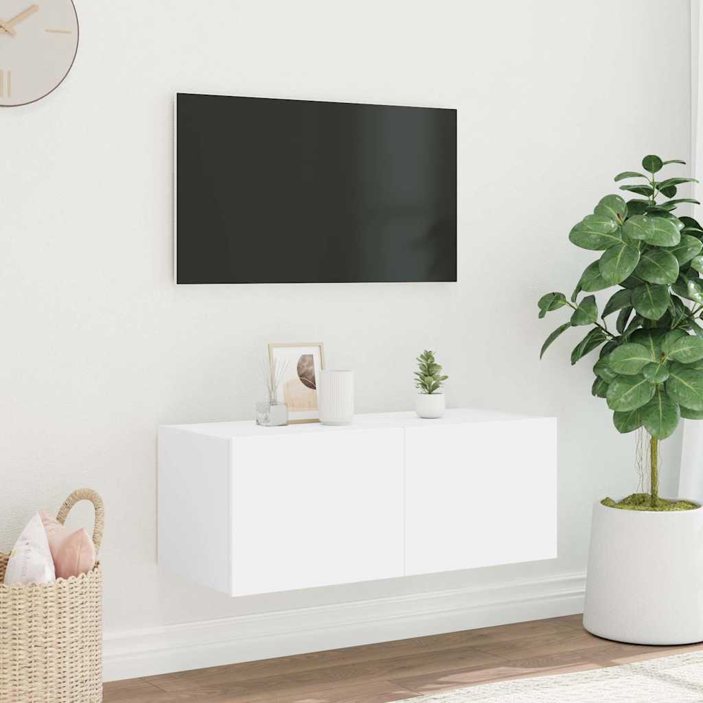 vidaXL Ścienna szafka TV z LED, biała, 80x35x31 cm