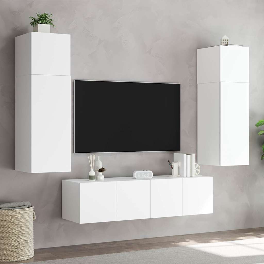 vidaXL Ścienna szafka TV z LED, biała, 80x35x31 cm