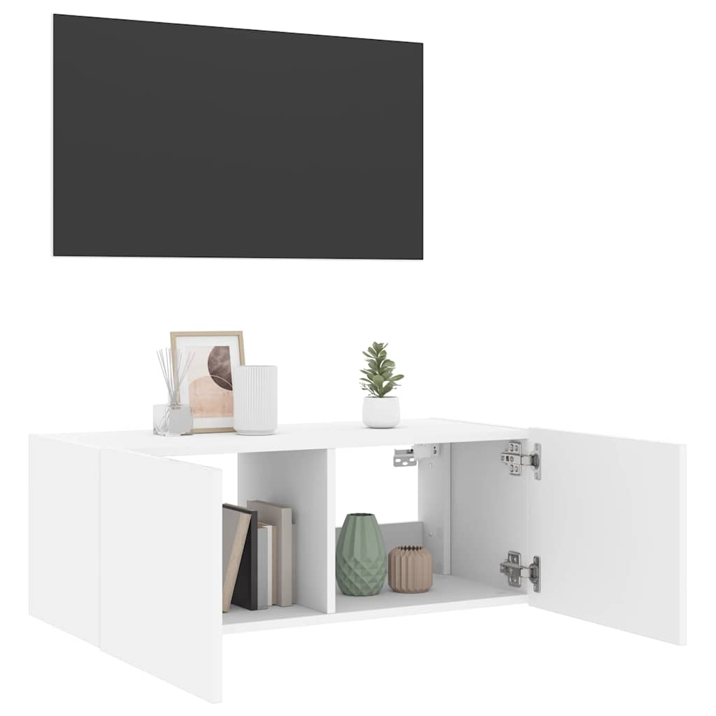 vidaXL Ścienna szafka TV z LED, biała, 80x35x31 cm