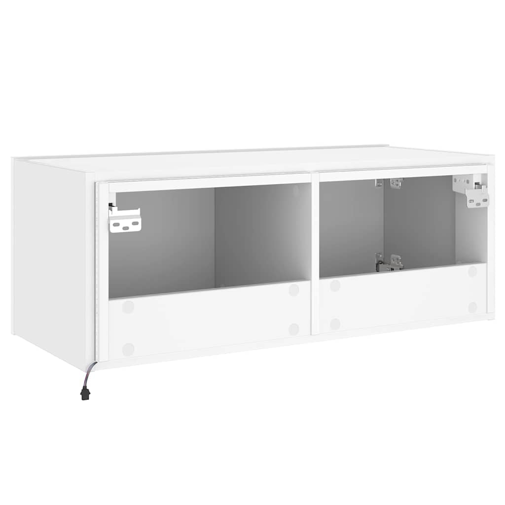 vidaXL Ścienna szafka TV z LED, biała, 80x35x31 cm