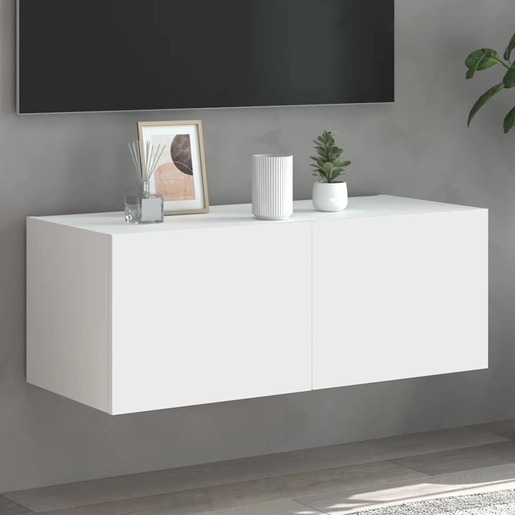 vidaXL Ścienna szafka TV z LED, biała, 80x35x31 cm