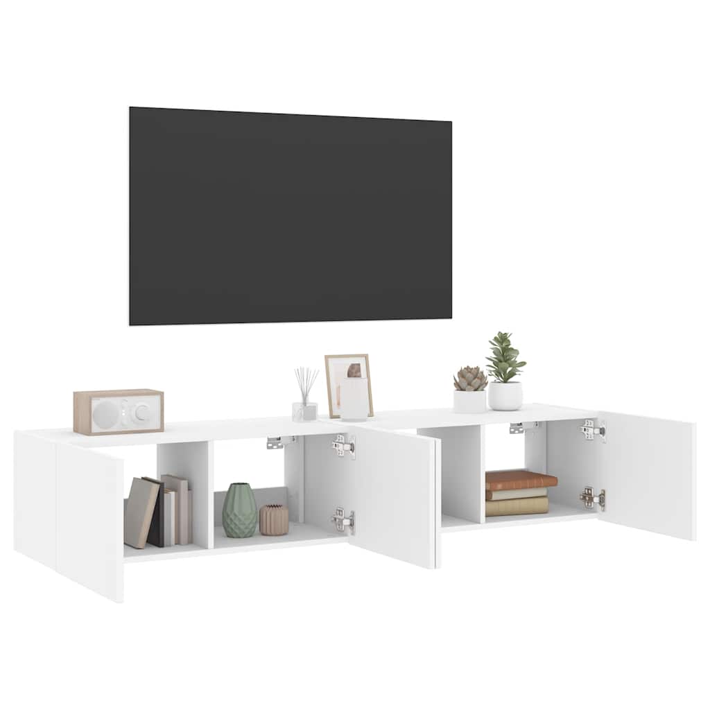 vidaXL Ścienne szafki TV z LED, 2 szt., białe, 80x35x31 cm