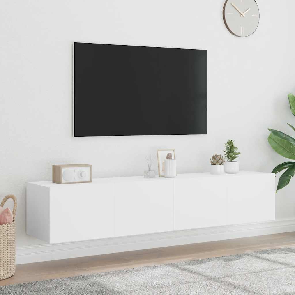 vidaXL Ścienne szafki TV z LED, 2 szt., białe, 80x35x31 cm