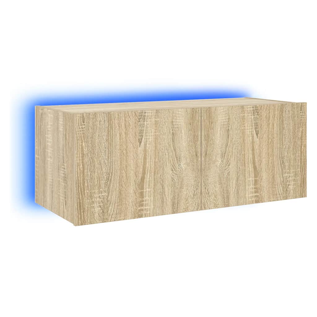 vidaXL Ścienna szafka TV z LED, dąb sonoma, 80x35x31 cm