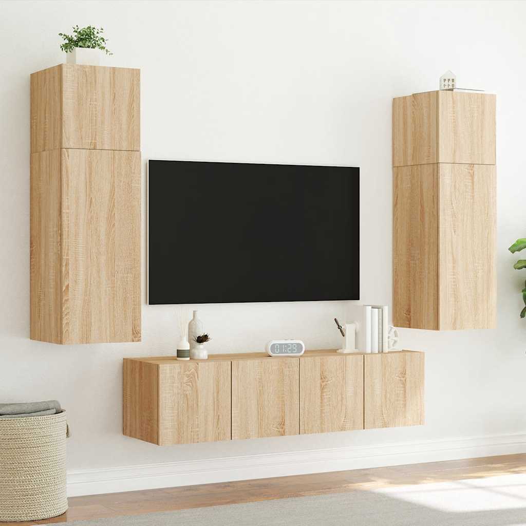 vidaXL Ścienna szafka TV z LED, dąb sonoma, 80x35x31 cm