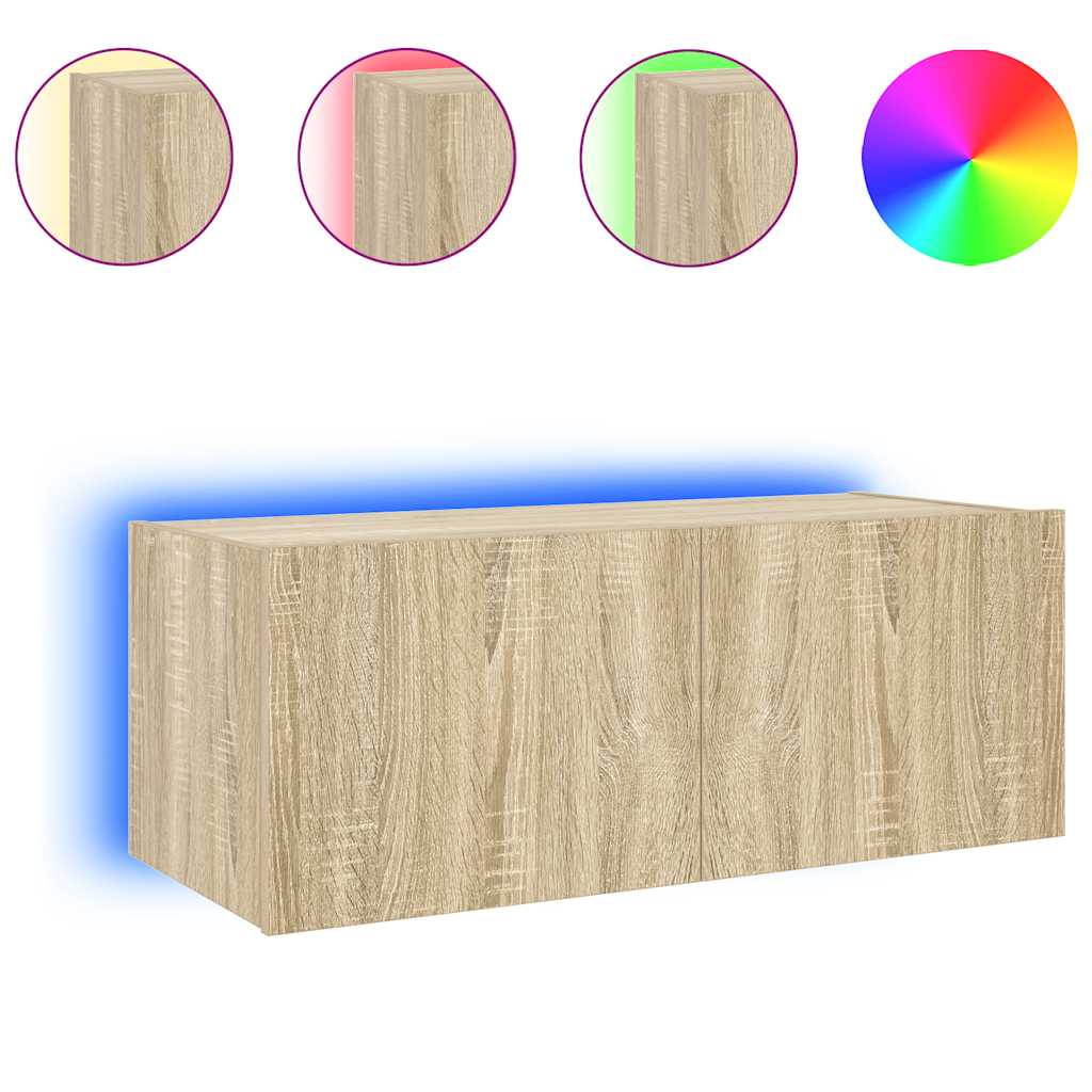 vidaXL Ścienna szafka TV z LED, dąb sonoma, 80x35x31 cm
