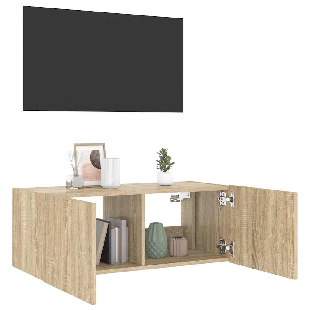 vidaXL Ścienna szafka TV z LED, dąb sonoma, 80x35x31 cm