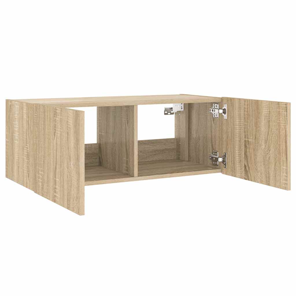 vidaXL Ścienna szafka TV z LED, dąb sonoma, 80x35x31 cm