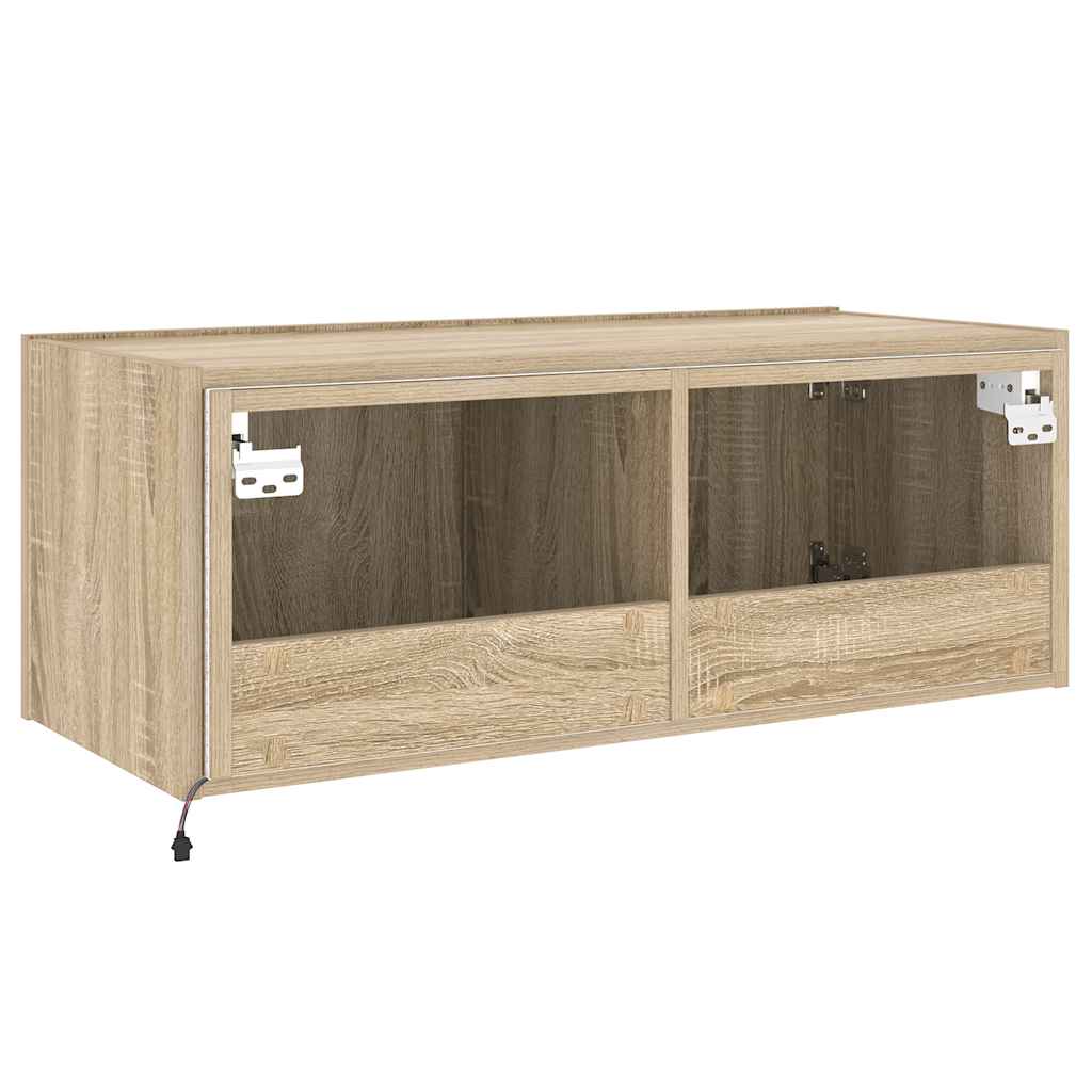 vidaXL Ścienna szafka TV z LED, dąb sonoma, 80x35x31 cm