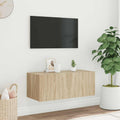 vidaXL Ścienna szafka TV z LED, dąb sonoma, 80x35x31 cm