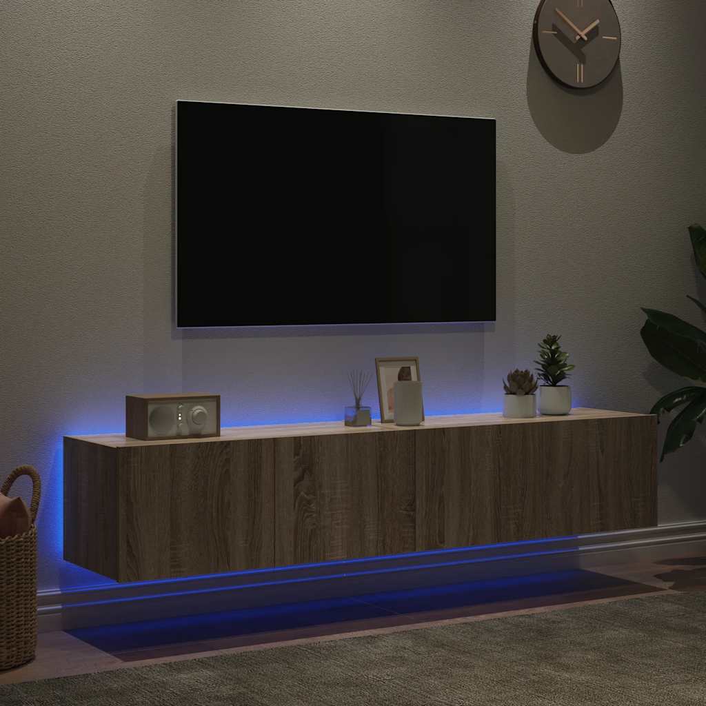 vidaXL Ścienne szafki TV z LED, 2 szt., dąb sonoma, 80x35x31 cm