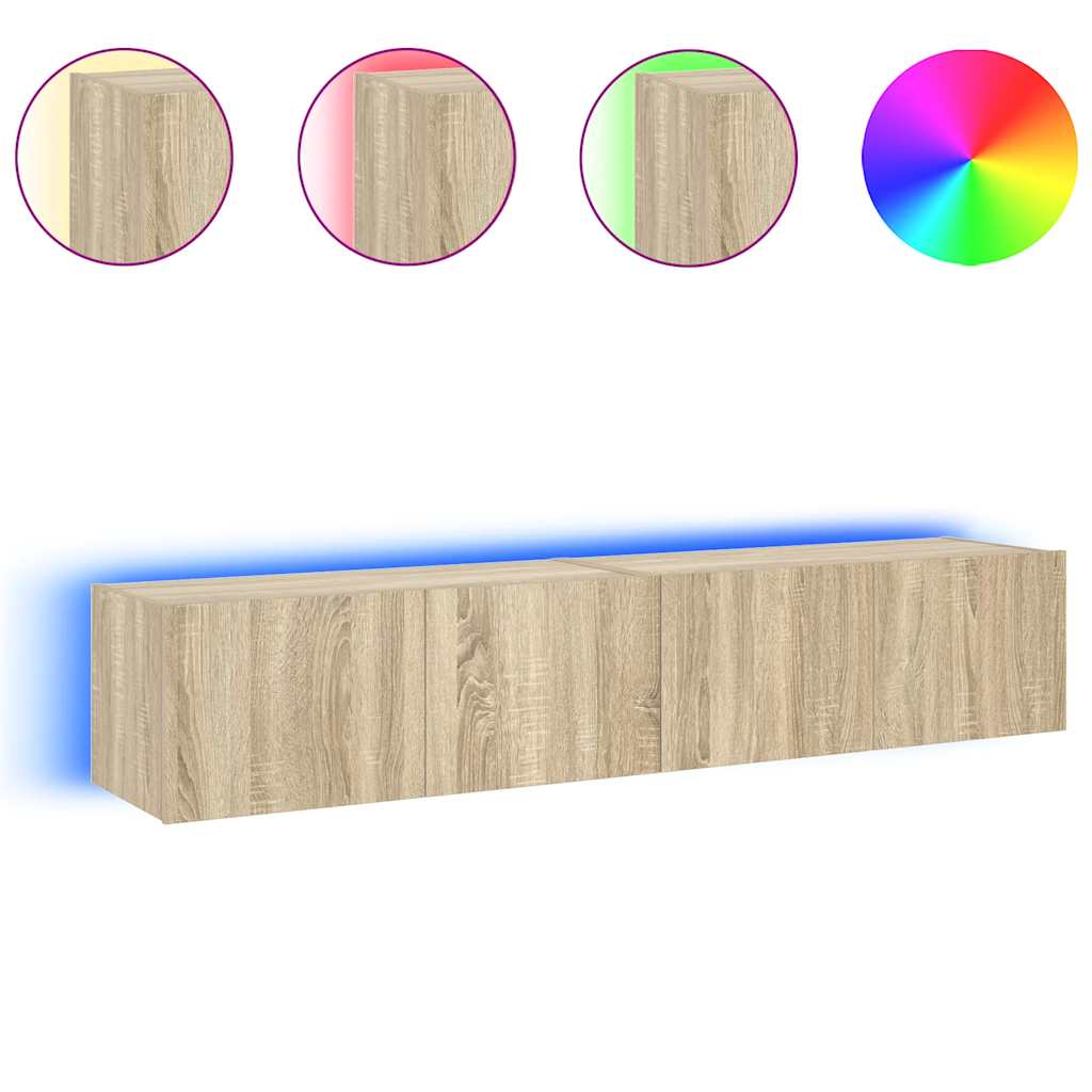 vidaXL Ścienne szafki TV z LED, 2 szt., dąb sonoma, 80x35x31 cm