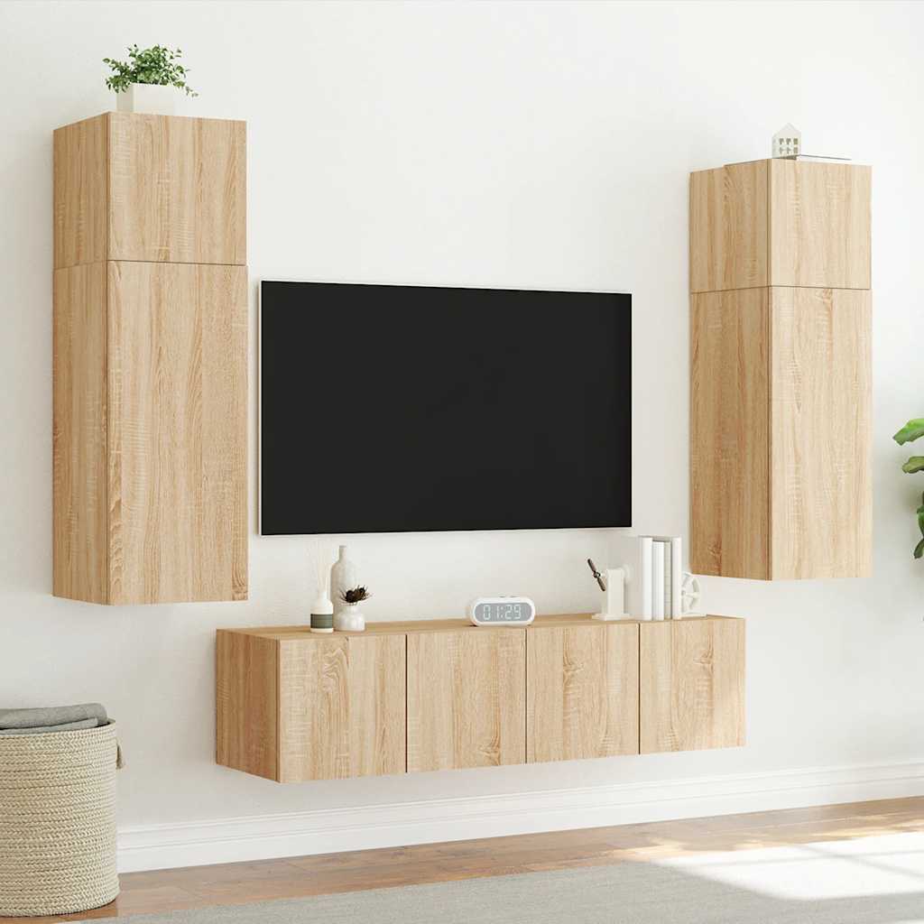 vidaXL Ścienne szafki TV z LED, 2 szt., dąb sonoma, 80x35x31 cm