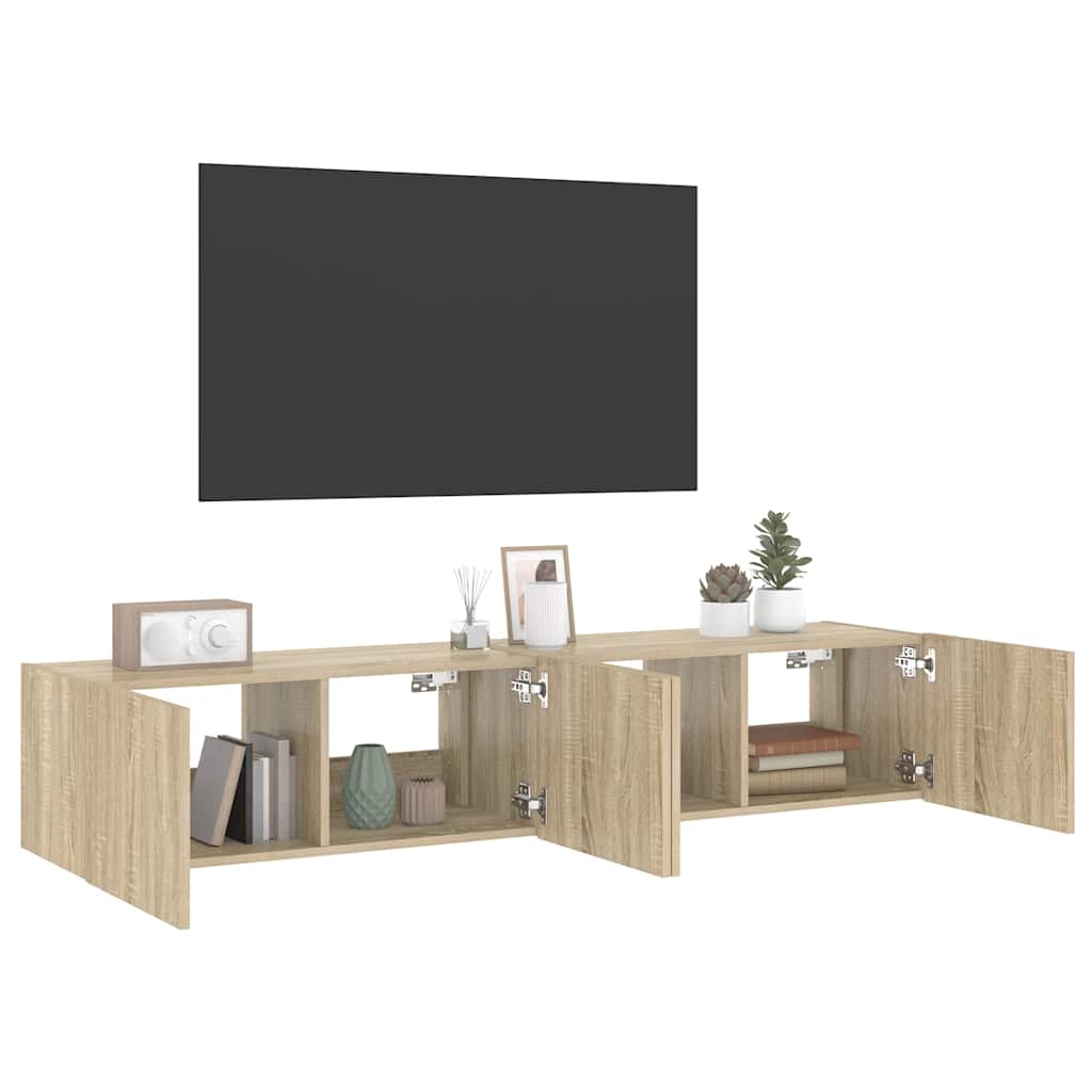 vidaXL Ścienne szafki TV z LED, 2 szt., dąb sonoma, 80x35x31 cm