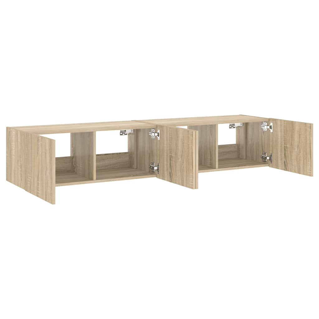 vidaXL Ścienne szafki TV z LED, 2 szt., dąb sonoma, 80x35x31 cm