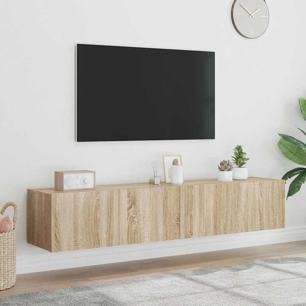 vidaXL Ścienne szafki TV z LED, 2 szt., dąb sonoma, 80x35x31 cm