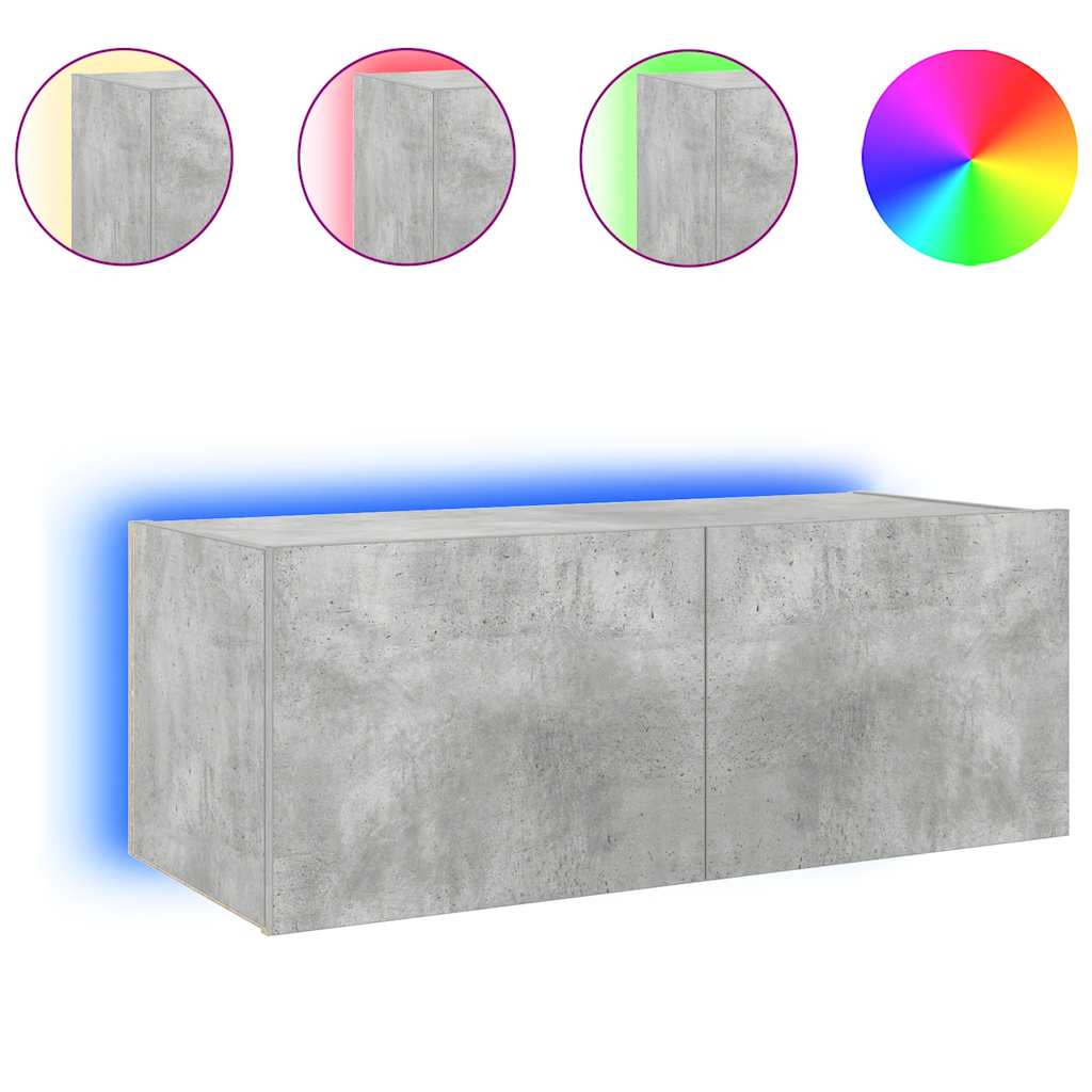 vidaXL Ścienna szafka TV z LED, szarość betonu, 80x35x31 cm
