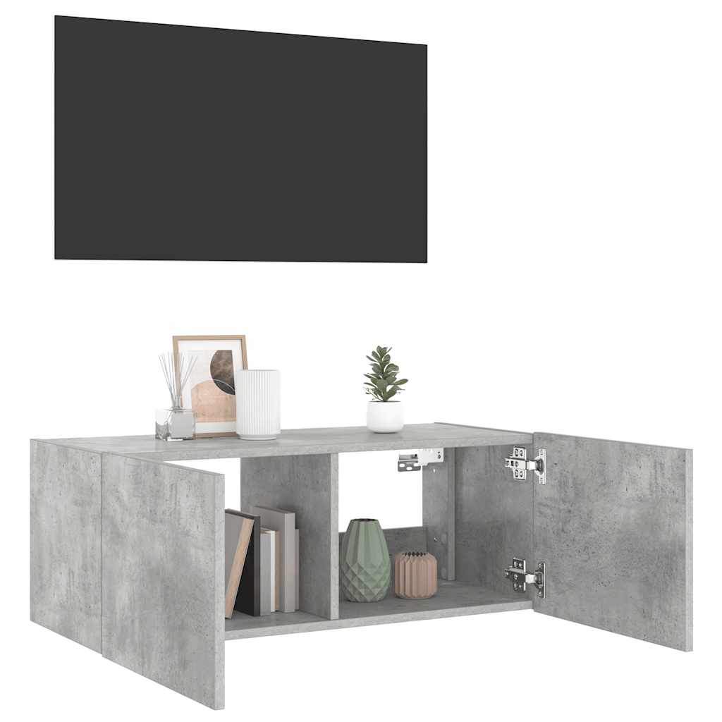 vidaXL Ścienna szafka TV z LED, szarość betonu, 80x35x31 cm