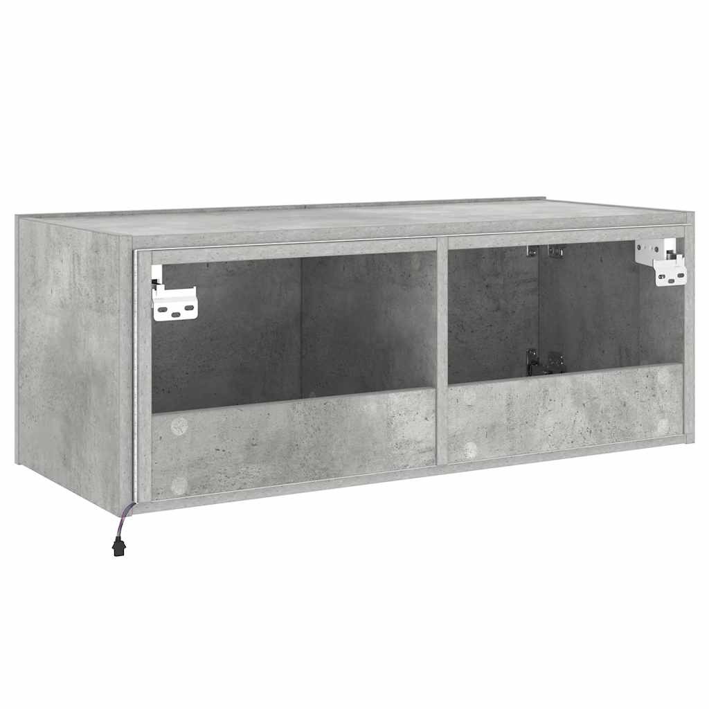vidaXL Ścienna szafka TV z LED, szarość betonu, 80x35x31 cm