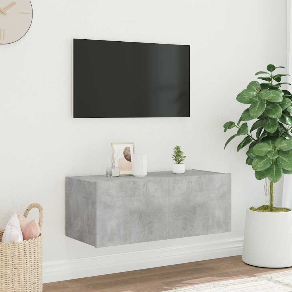 vidaXL Ścienna szafka TV z LED, szarość betonu, 80x35x31 cm