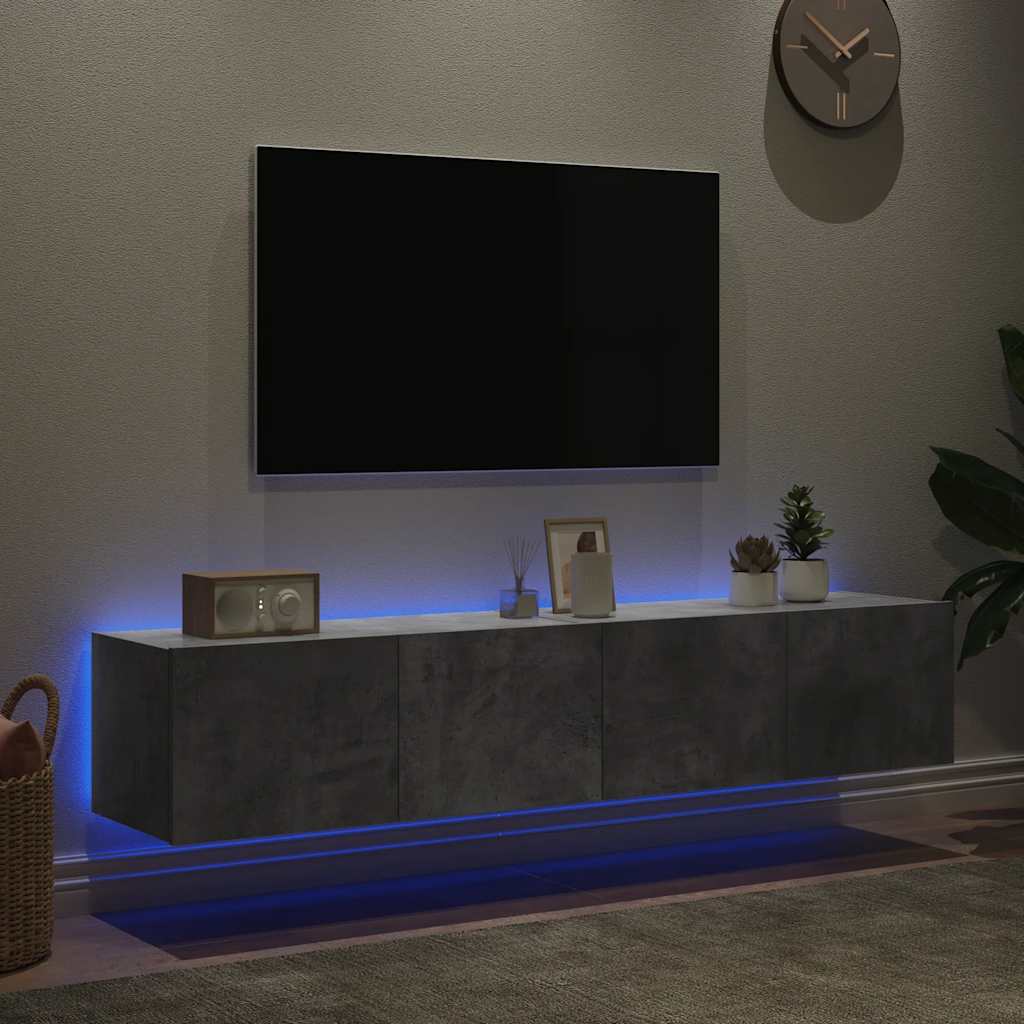 vidaXL Ścienne szafki TV z LED, 2 szt., szarość betonu, 80x35x31 cm