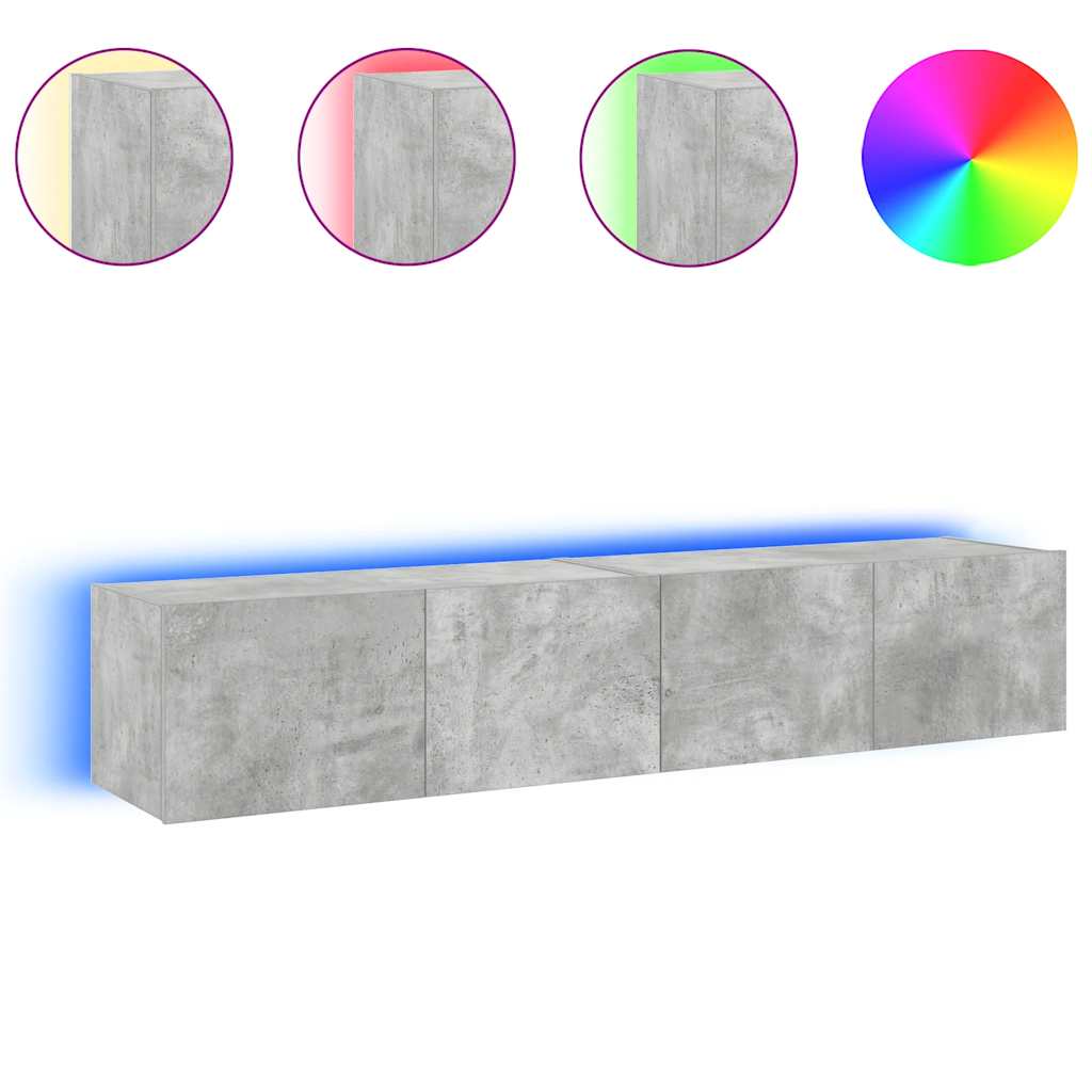 vidaXL Ścienne szafki TV z LED, 2 szt., szarość betonu, 80x35x31 cm