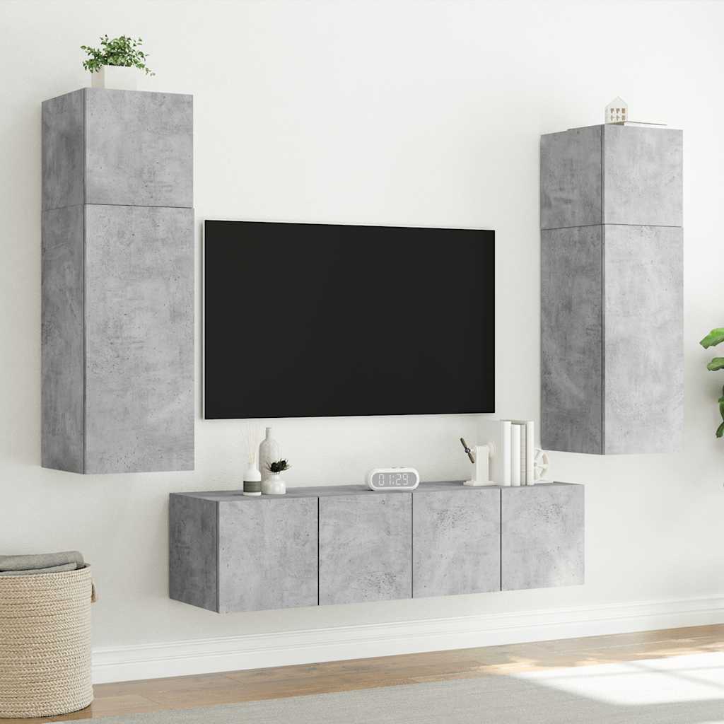 vidaXL Ścienne szafki TV z LED, 2 szt., szarość betonu, 80x35x31 cm