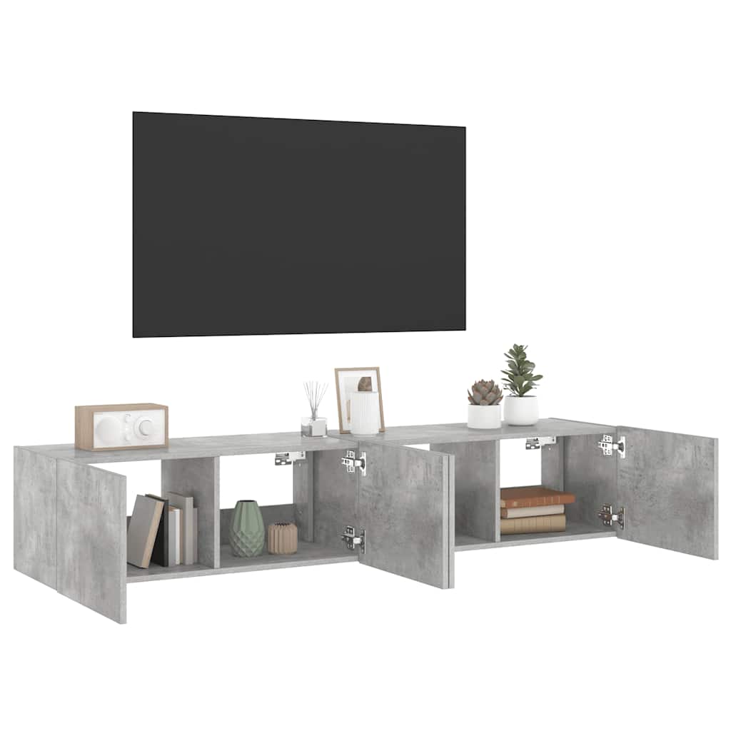 vidaXL Ścienne szafki TV z LED, 2 szt., szarość betonu, 80x35x31 cm