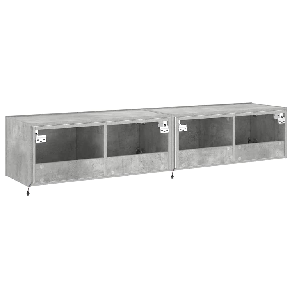 vidaXL Ścienne szafki TV z LED, 2 szt., szarość betonu, 80x35x31 cm