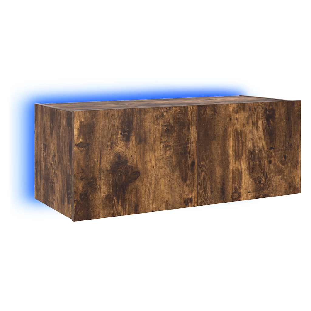 vidaXL Ścienna szafka TV z LED, przydymiony dąb, 80x35x31 cm