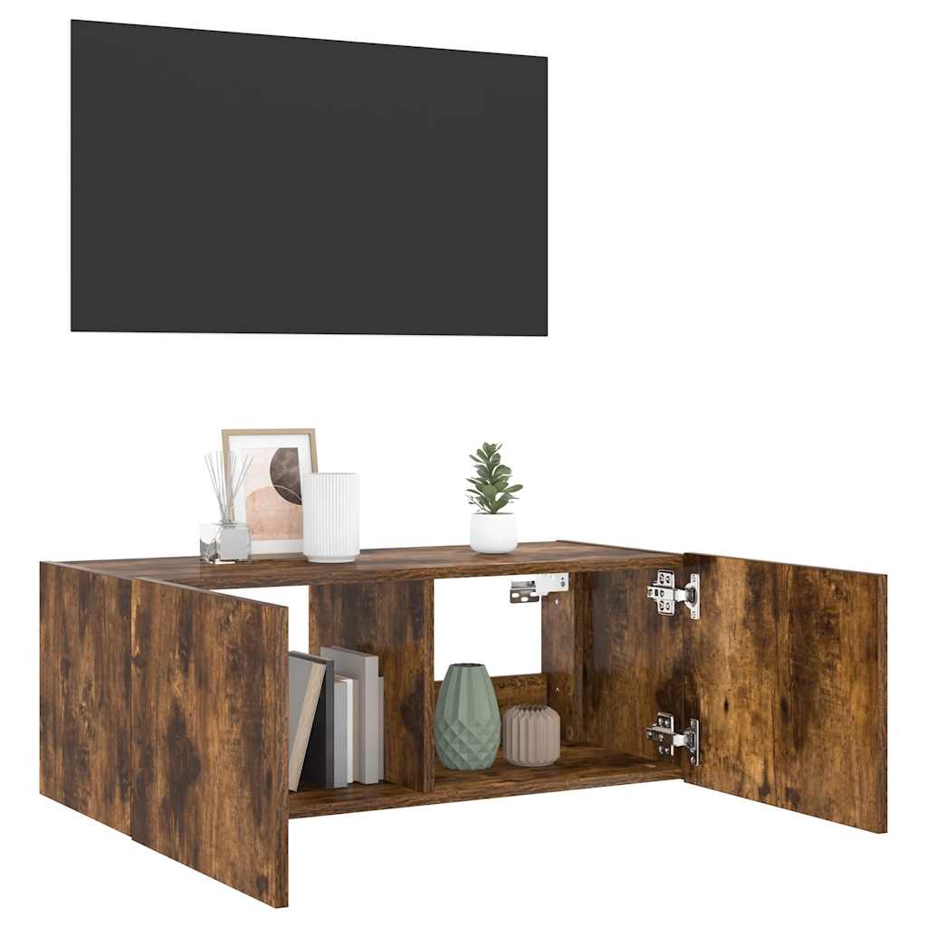 vidaXL Ścienna szafka TV z LED, przydymiony dąb, 80x35x31 cm