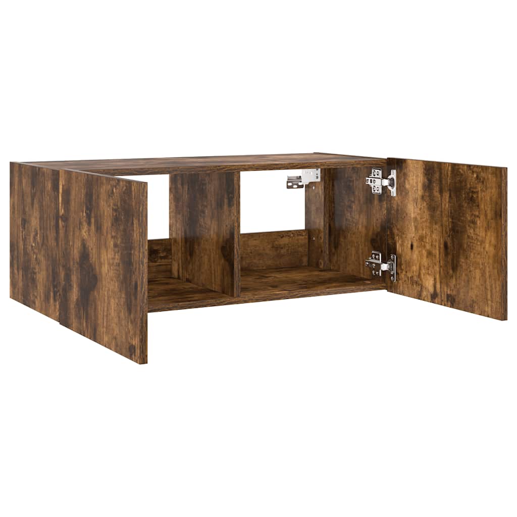 vidaXL Ścienna szafka TV z LED, przydymiony dąb, 80x35x31 cm