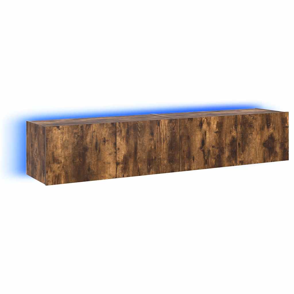 vidaXL Ścienne szafki TV z LED, 2 szt., przydymiony dąb, 80x35x31 cm