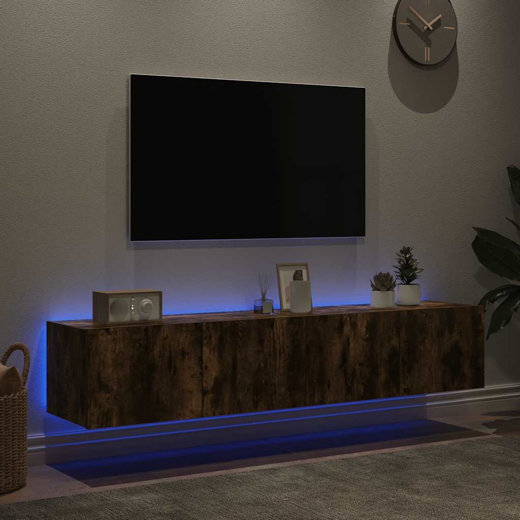 vidaXL Ścienne szafki TV z LED, 2 szt., przydymiony dąb, 80x35x31 cm