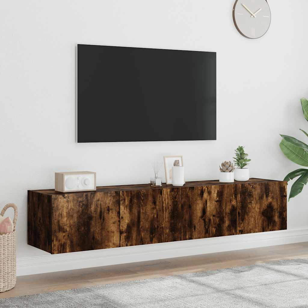 vidaXL Ścienne szafki TV z LED, 2 szt., przydymiony dąb, 80x35x31 cm